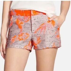 Anthropologie Ella Moss Shorts Dahlia Jacquard Neon Orange Tweed 4